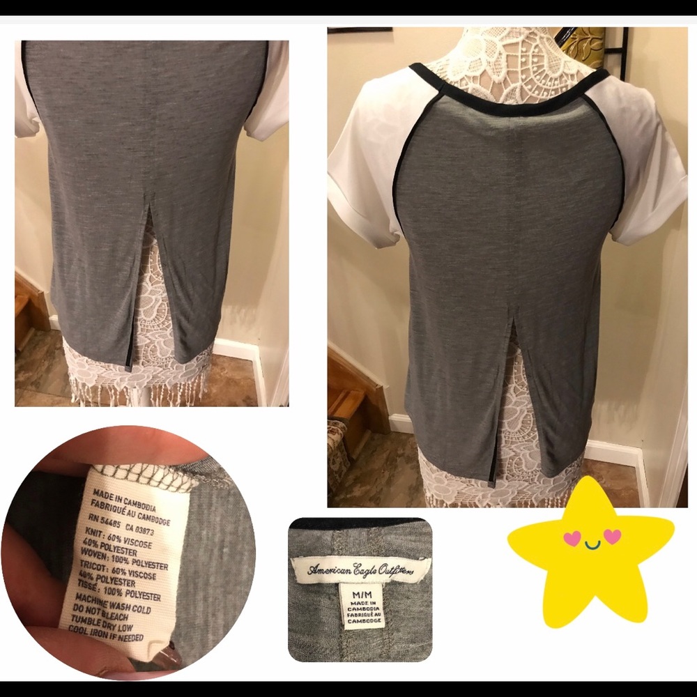American Eagle Gray & White Medium Top - Picture 6 of 8